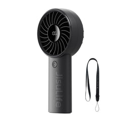 JISULIFE Handheld Portable Fan with Powerful Motor,LED Display,5000mAh Battery,5 Wind Speeds,Lanyard; USB Rechargeable Hand held Fan; Summer Essentials for Travel,Beach,Makeup,Concerts-Black
