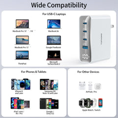 100W USB C Travel Charger, 4-Ports Foldable Travel Adapter Plug Converter with UK/EU/AU Plugs,Fast Charging for Macbook Pro/Air,for iPad Pro/iPhone 16/15 Pro Max, for Galaxy S24 S23, White